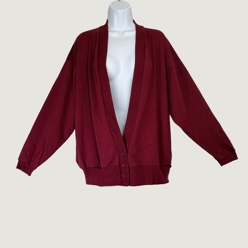 Seasons Women Medium Cardigan Burgundy V-Neck Button Front Made In USA Vintage
